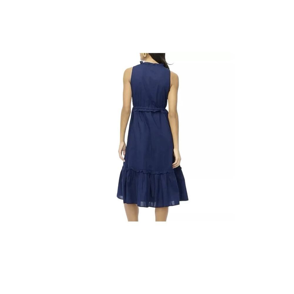 J.Crew Factory Midi Dress Size 4 Navy Tiered Fit & Flare NWT Tie-Neck Sleeveless - Picture 2 of 15